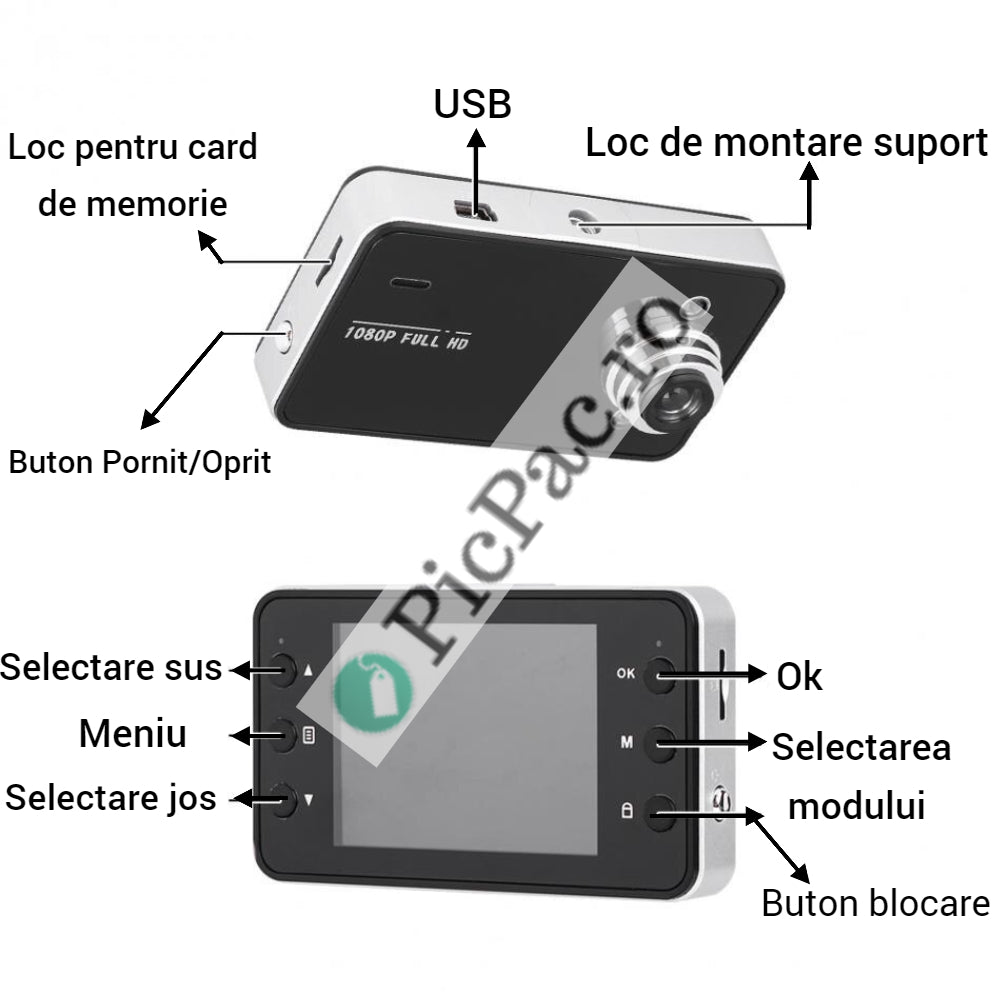 Camera auto DVR, 2.4 inch, HD, filmare noaptea