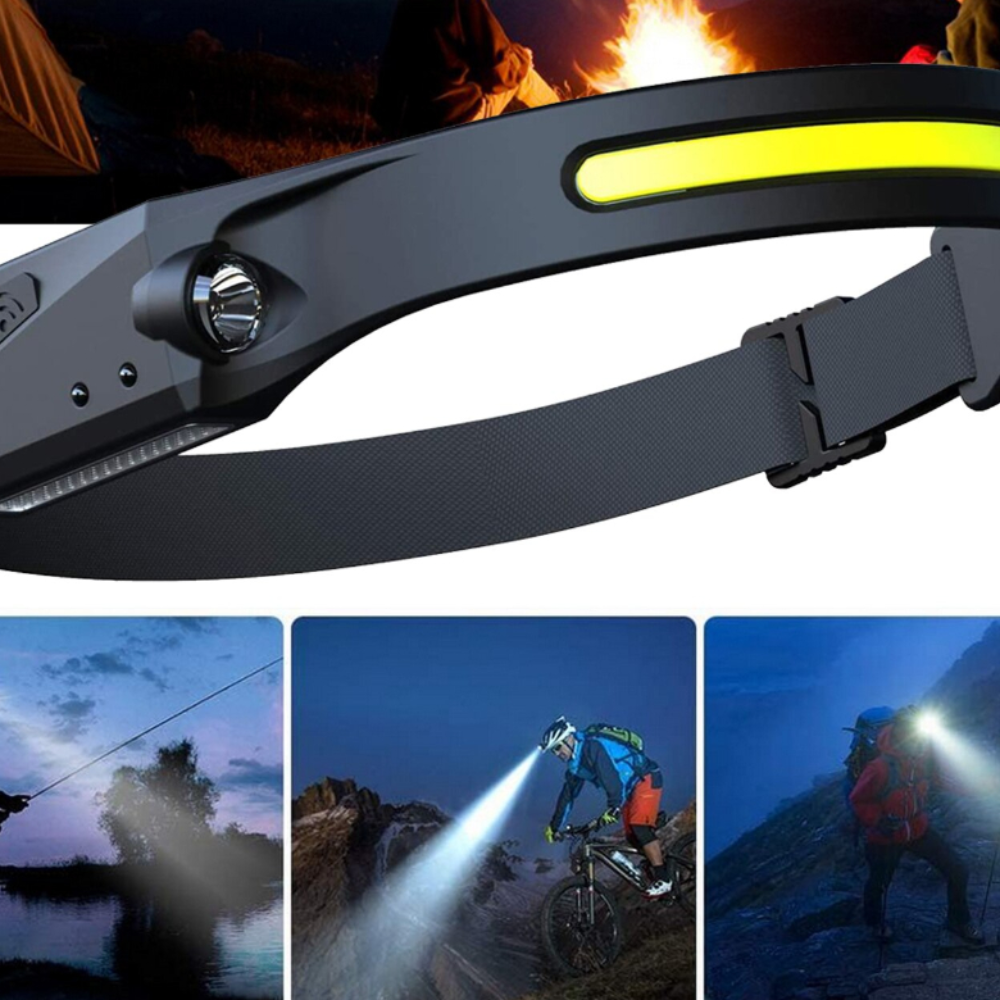 Lichidare de stoc. Lanterna de cap LED, profesionala, acumulator, senzor miscare si lumina laterala